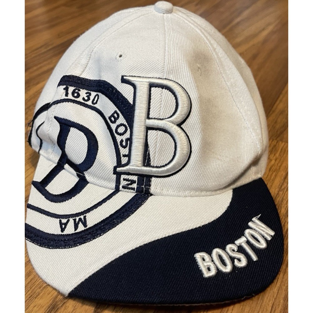 Bay State Apparel Boston Hat Mens One Size White Navy Acrylic Baseball Cap Strap